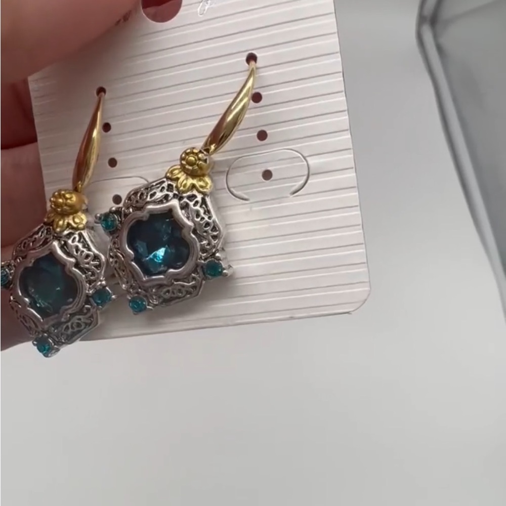 Filigree SILVER GOLD VINTAGE STYLE SAPPHIRE EARRINGS Vintage Style - Picture 10 of 10
